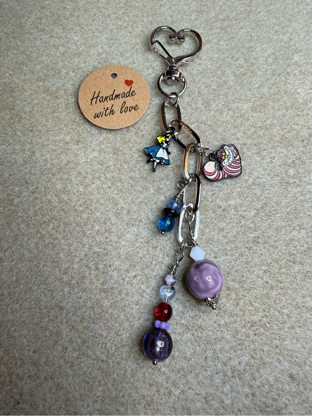 Cheshire & Alice Charm Keychain/ Bag Charm- NWT Handmade